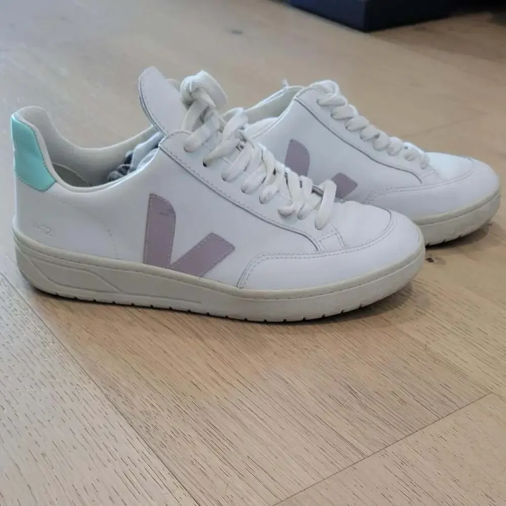 Veja V-12 Leather Sneakers White Lavender Teal